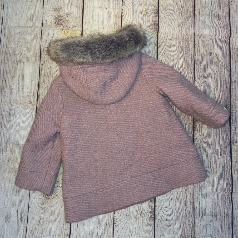 Zara wool coat with fur trim hood - Picture 2 of 7